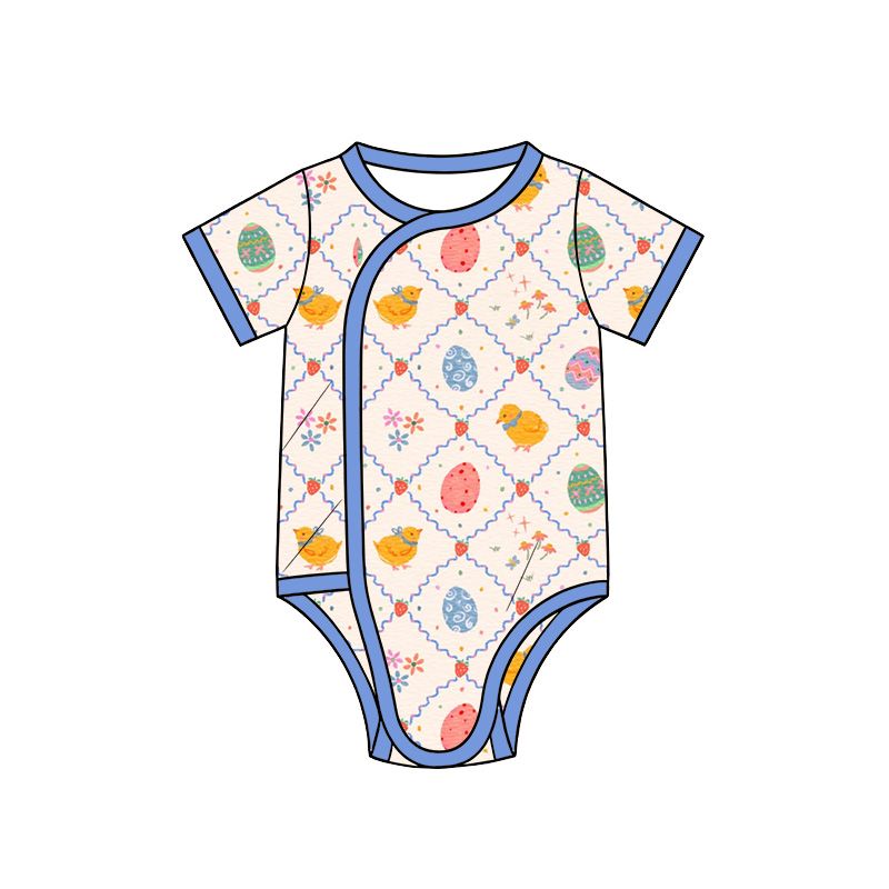 (Moq 5 ) Preorder Baby Kids Infant Short Sleeves Chicks Eggs Flower Romper Easter Clothes