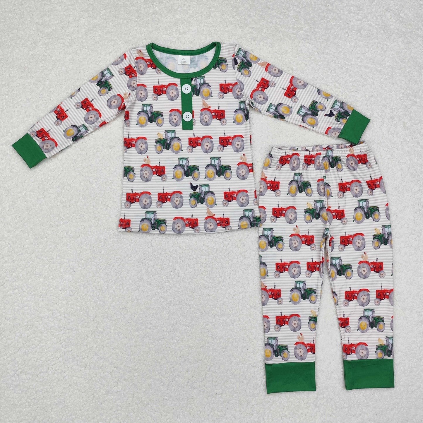 Baby Boy Tractors Farm Green Shirt Pants Pajamas Bamboo Set