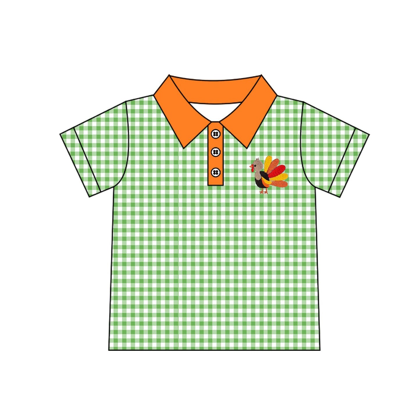 ( Moq 5 ) Preorder Baby Boys Short Sleeves turkey Green Plaid Buttons Shirt Kids Thanksgiving Clothes