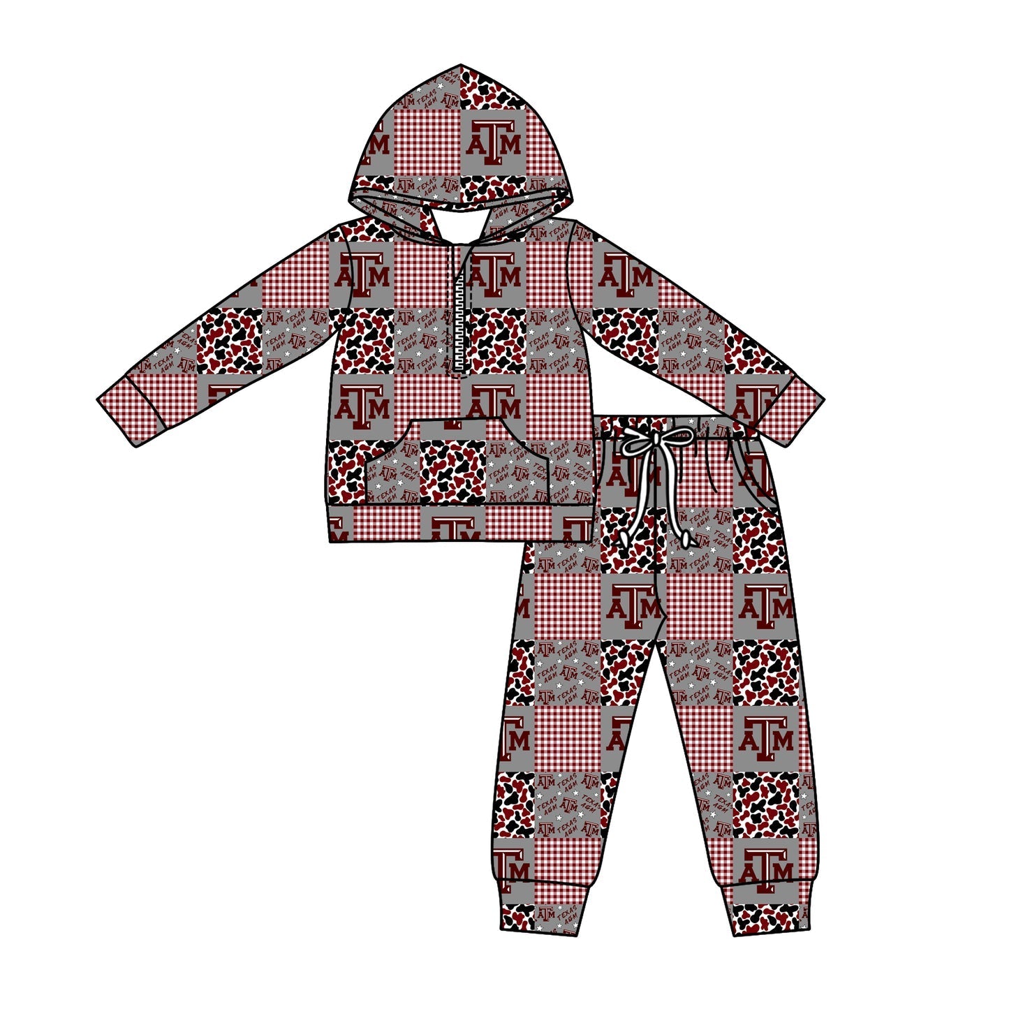 ( Moq 5 ) Baby Kids Long Sleeves Zipper ATM Pullover Pockets Camo Plaid Pants Team Clothes Set