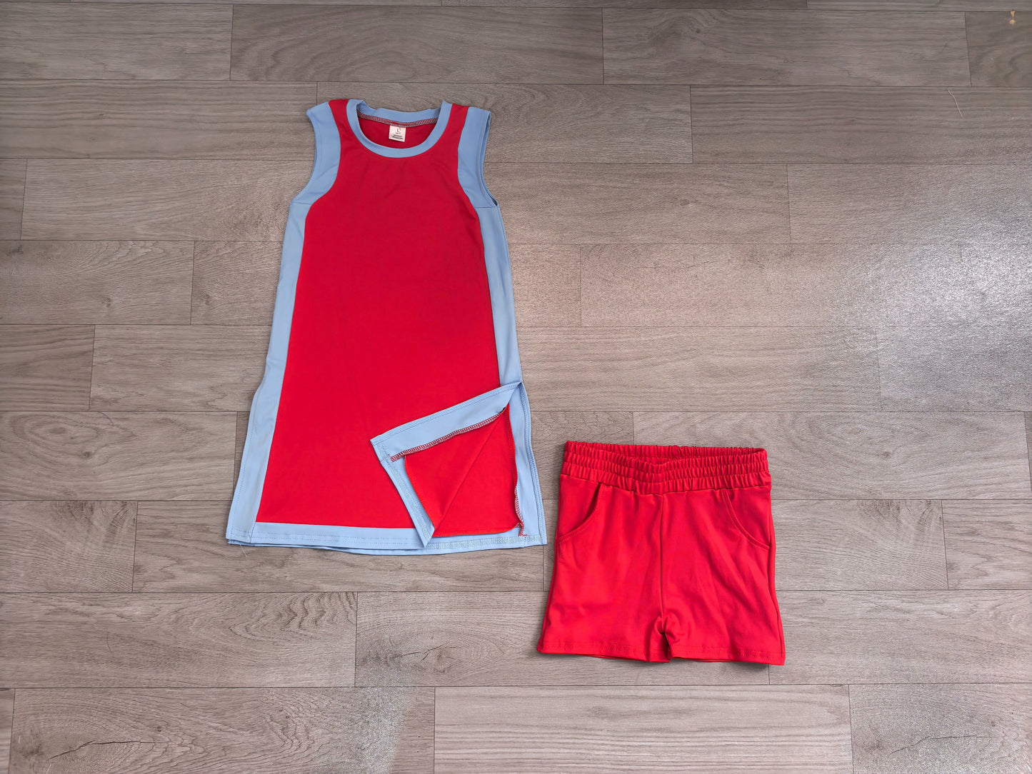( No moq ) Preorder Baby Girls Kids Sleeveless Tops Red Shorts Set Yoga Active Clothes