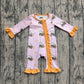 Baby Girl Pink Long Sleeves Pumpkins Tractors Zipper Thanksgiving Romper RTS
