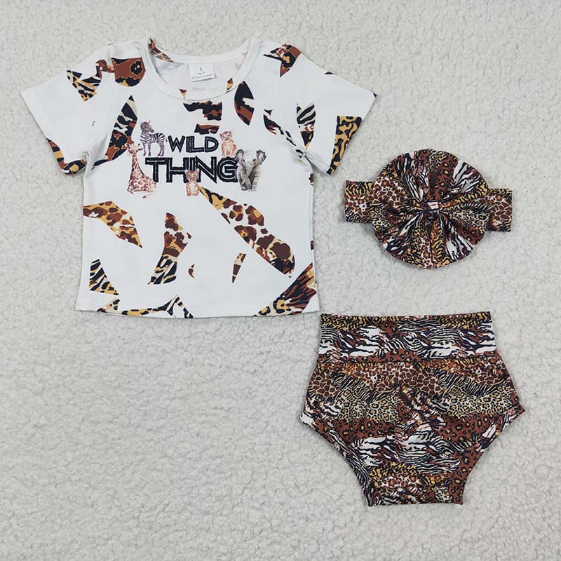 Promotion Baby Girl Short Sleeves Leopard Bummie Summer Outfit