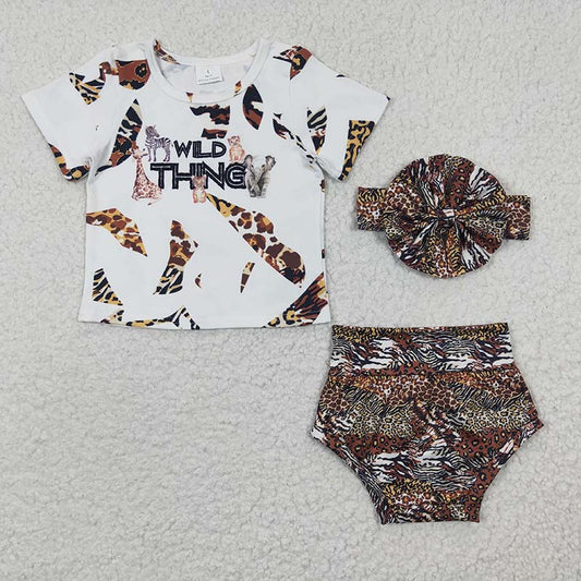 Promotion Baby Girl Short Sleeves Leopard Bummie Summer Outfit