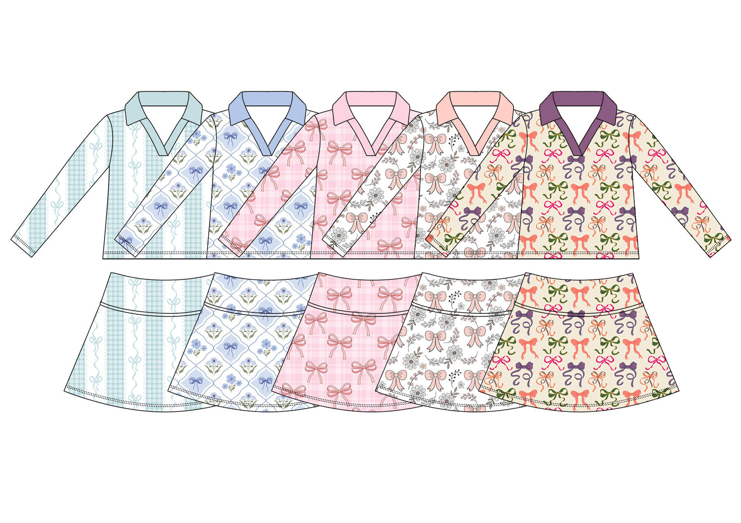 ( Moq 5 Each Style ) Sibling Baby Girls Kids Long Sleeves Flower Bows Shirts Skirt Shorts Sets Clothes