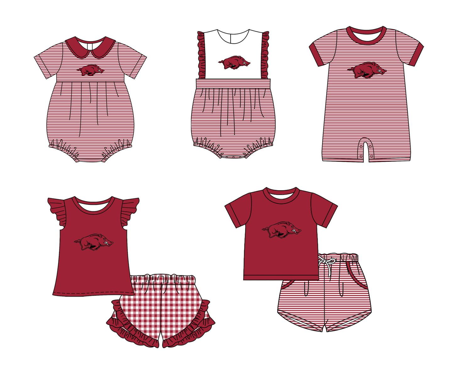 ( Moq 5 Each Style ) Baby Boys Girls Kids Pig Stripes Team Sibling Rompers Sets