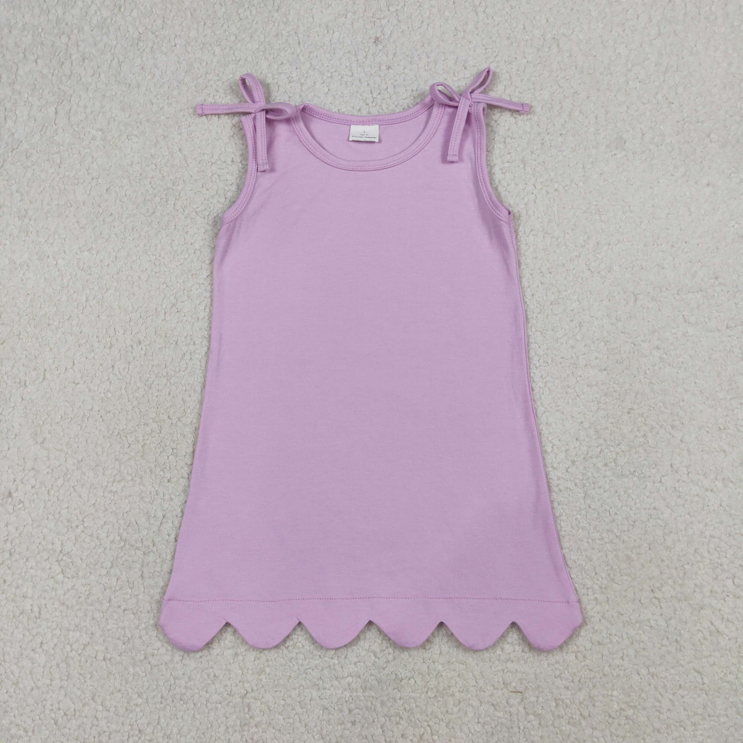 Baby Girls Kids Bows Sleeveless Purple Scallop Knee Length Dress RTS