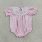 Sibling Baby Boys Girls Toddler Short Sleeves Embroidery Brother Sister Plaid Bubble Rompers RTS