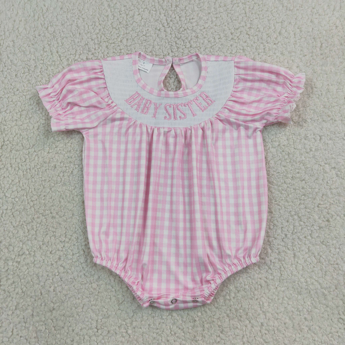 Sibling Baby Boys Girls Toddler Short Sleeves Embroidery Brother Sister Plaid Bubble Rompers RTS