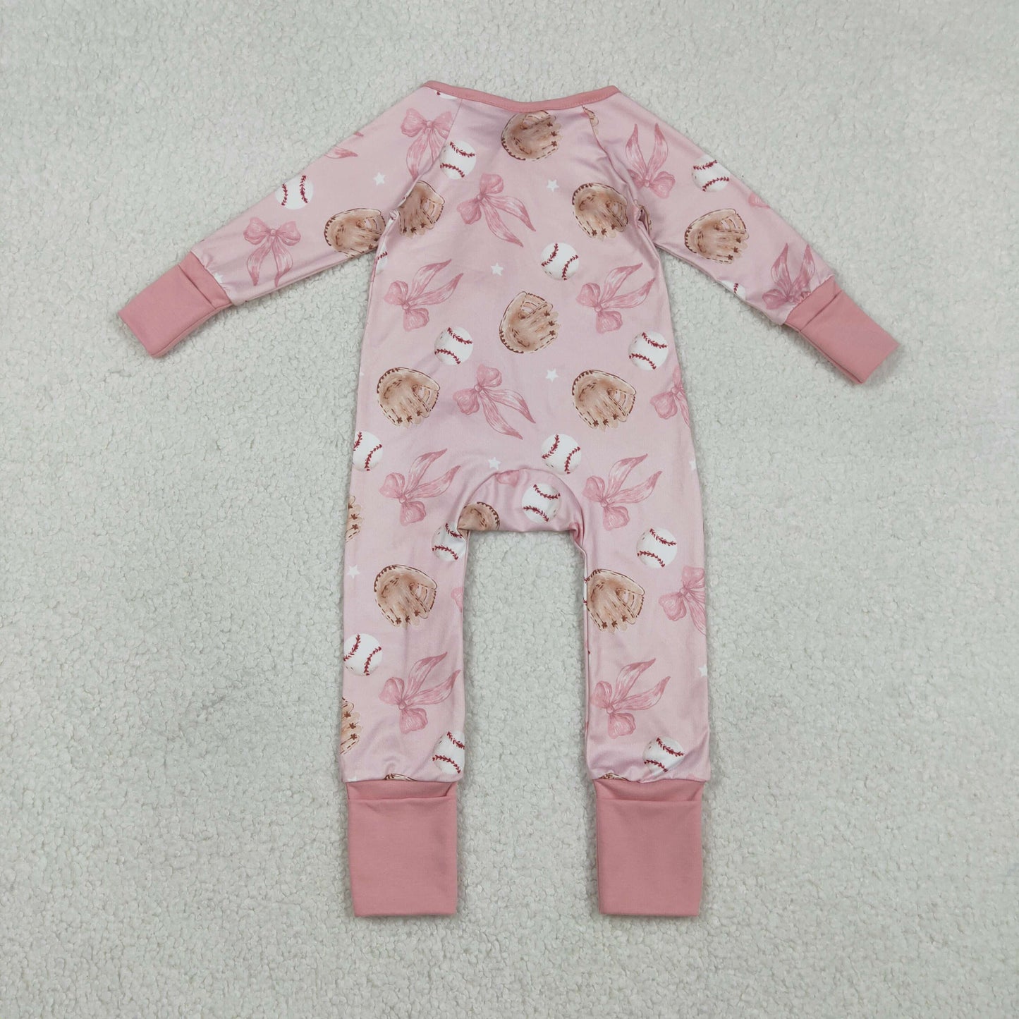 Baby Girls Long Sleeves Baseballs Bows Zipper Sleeper Pink Romper RTS