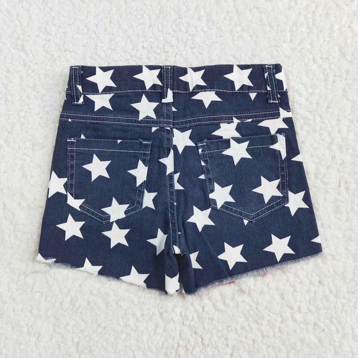 Baby Girl 4th Of July Strips Stars Denim Shorts RTS