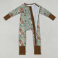 Baby Boy Long Sleeves Dogs Ducks Baseball Zipper Green Romper RTS