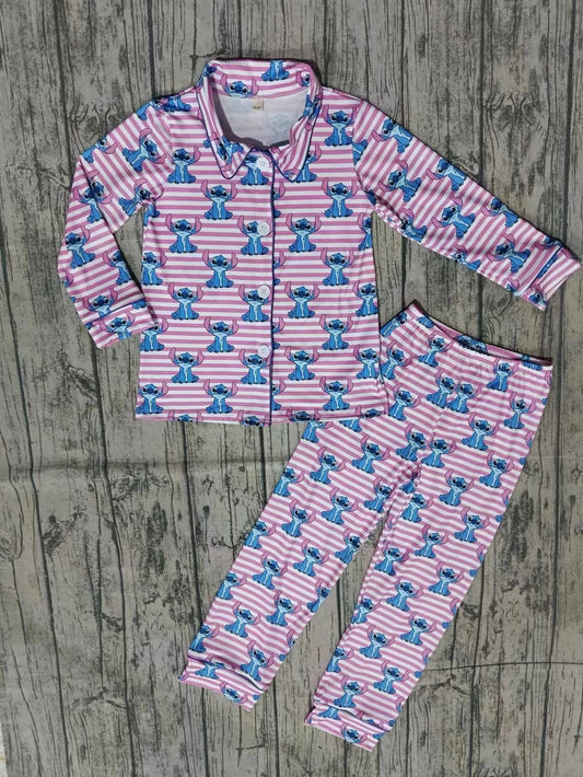 Baby Girl Toddler Long Sleeves Cartoon Buttons Shirt Pants Pajamas Set Moq 5