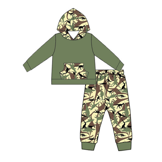 Baby Boy Camo Fall Dinosaur Hooded Shirt Pants Set