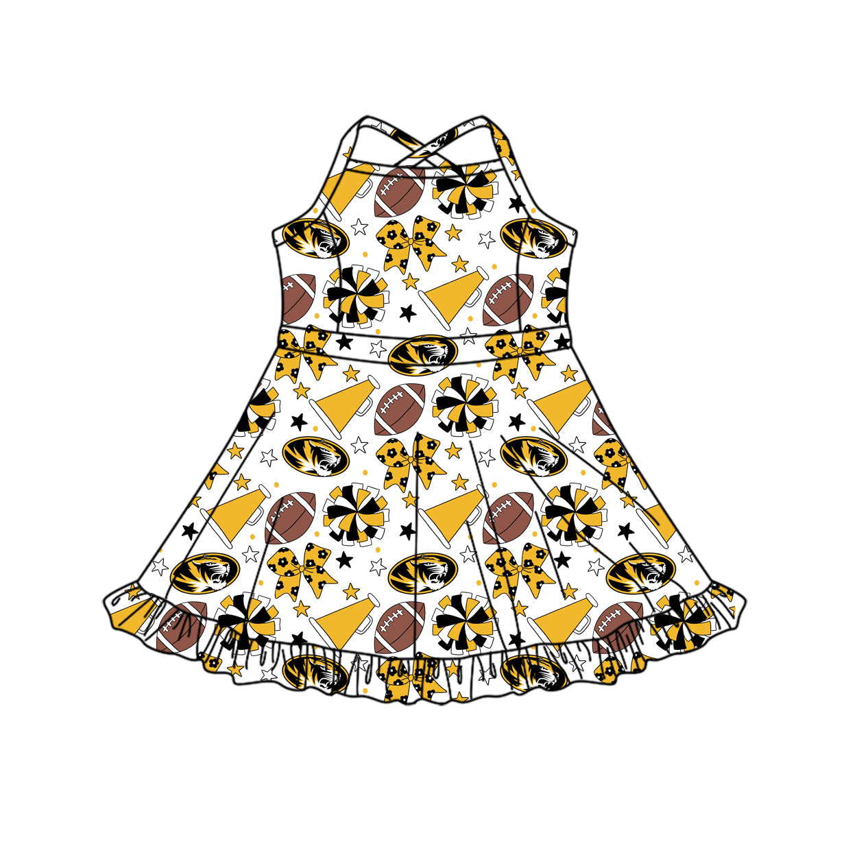 ( Moq 5 ) Baby Girls Toddler Straps Cheer Football Bows Tigers Shorts Ruffle Dress Team Clothes