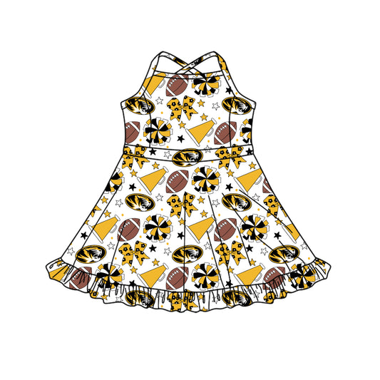 ( Moq 5 ) Baby Girls Toddler Straps Cheer Football Bows Tigers Shorts Ruffle Dress Team Clothes
