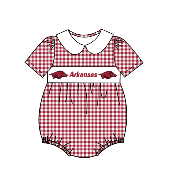 Moq 5 Baby Girl Dark Red Plaid Pig Bubble One piece Summer Team Romper