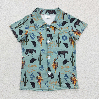 Baby Boy Western Summer Sibling Button Ups Short Sleeve Shirts Tops