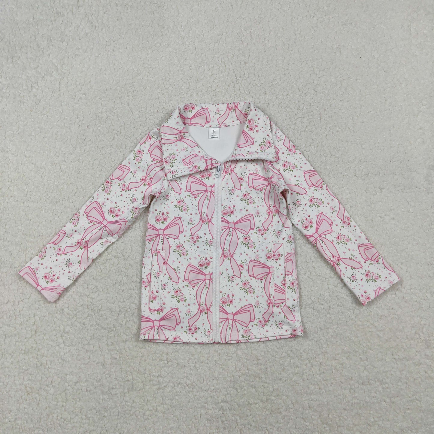 Baby Girl Long Sleeves Pink Floral Bows Pockets Yoga Active Zipper Shirt Tops RTS