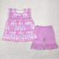 Baby Girl Short Sleeves Purple Pink Bows Pockets Tunic Tops Cotton Shorts Set RTS