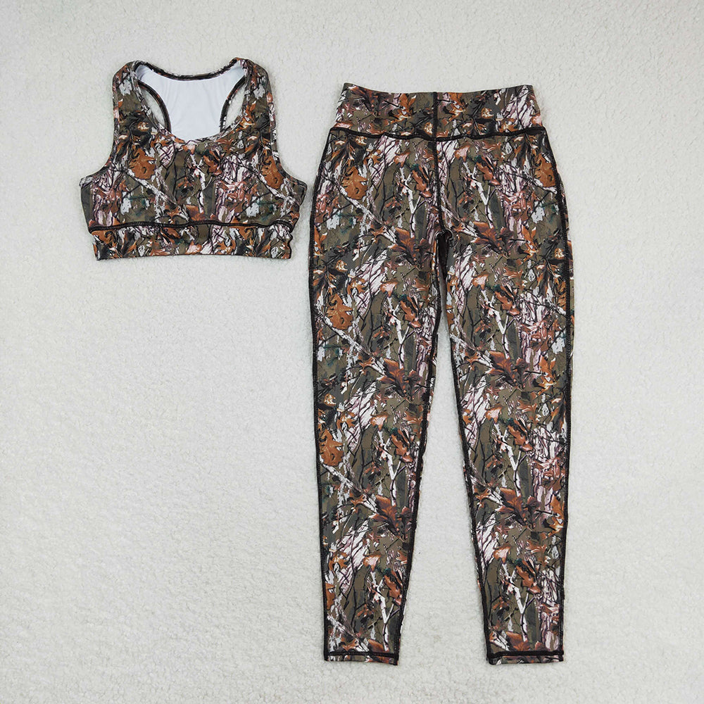 Adult Women Camo Tops Pants Yoga Sports Set