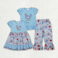 Sibling Baby Girls Blue Short Sleeves Embroidery Chicken Floral Knee Length Dress Set RTS