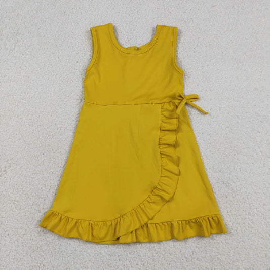Baby Girls Sleeveless Ruffle Knee Length Yoga Yellow Dress with Shorts RTS