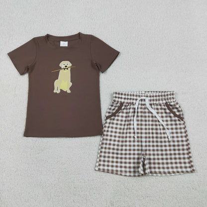 Sibling Baby Boys Kids Short Sleeves Embroidery Dogs Hunting Romper Set Summer Clothes RTS