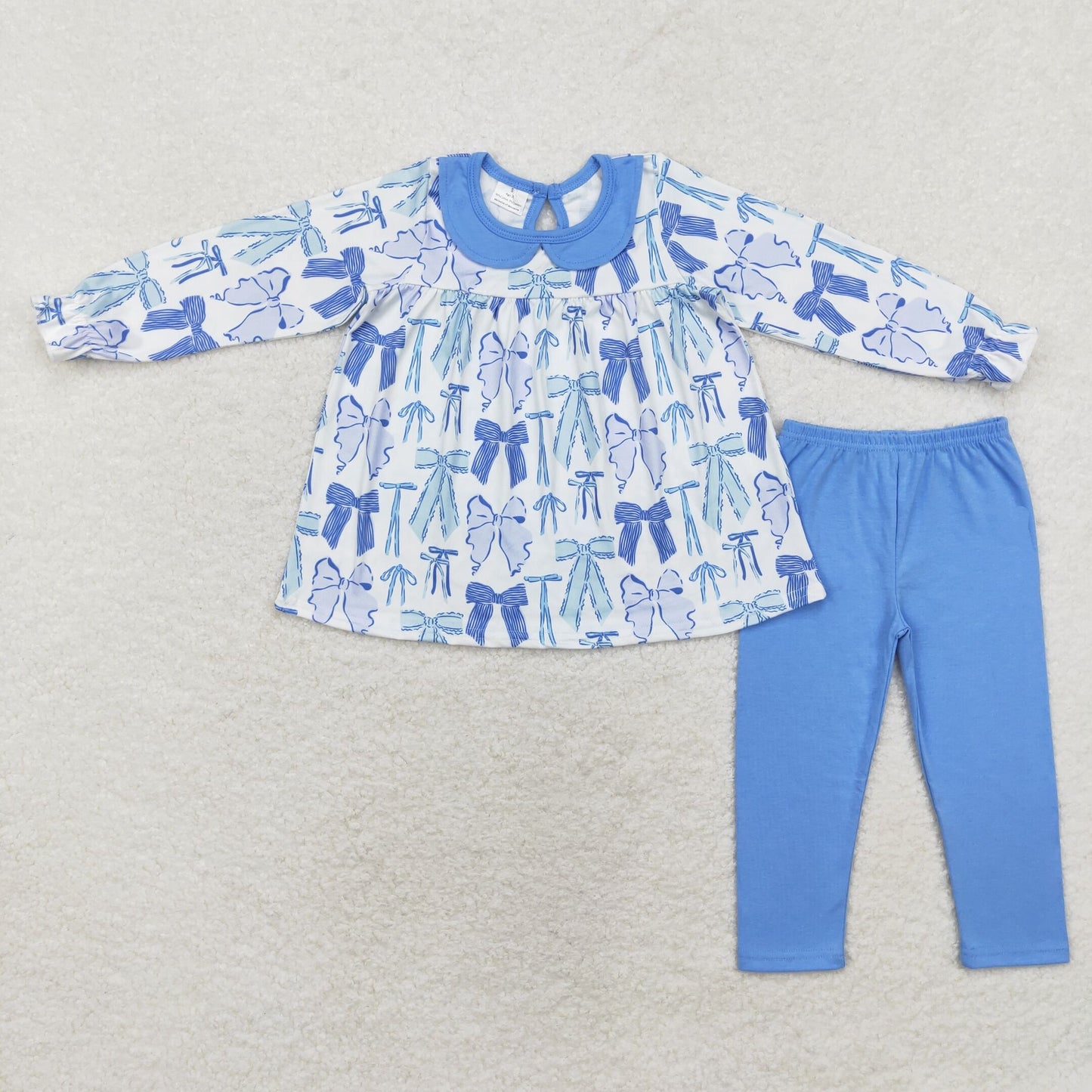 Baby Girl Long Sleeves Bows Tunic Blue Legging Pants Set