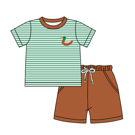 Baby Boy Short Sleeves Stripes Duck Hunting Shirt Pockets Shorts Clothes Set Moq 5