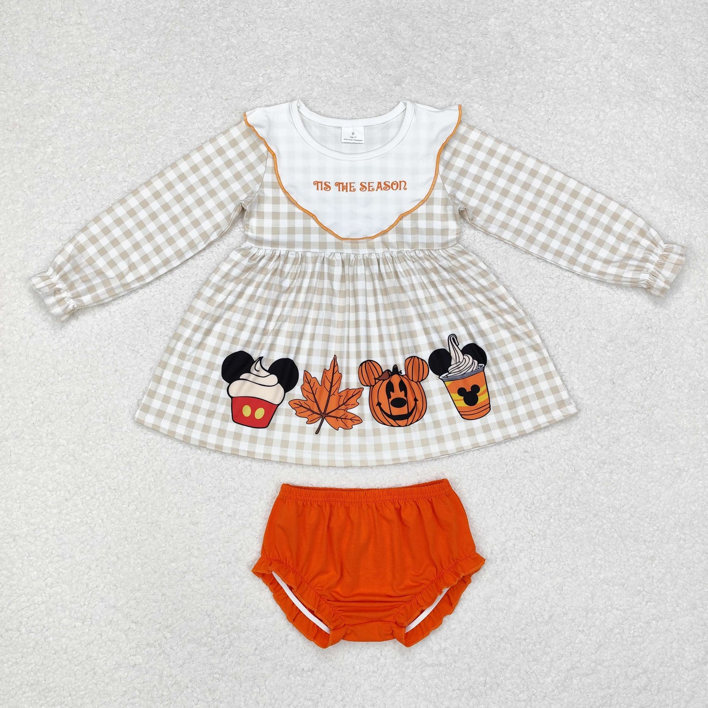 Baby Girl Halloween Cartoon Tunic Orange Shorts Bummie Clothes Set