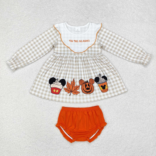 Baby Girl Halloween Cartoon Tunic Orange Shorts Bummie Clothes Set