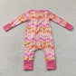 Baby Girl Long Sleeves Bows Pink Ruffle Zipper Pajamas Romper RTS
