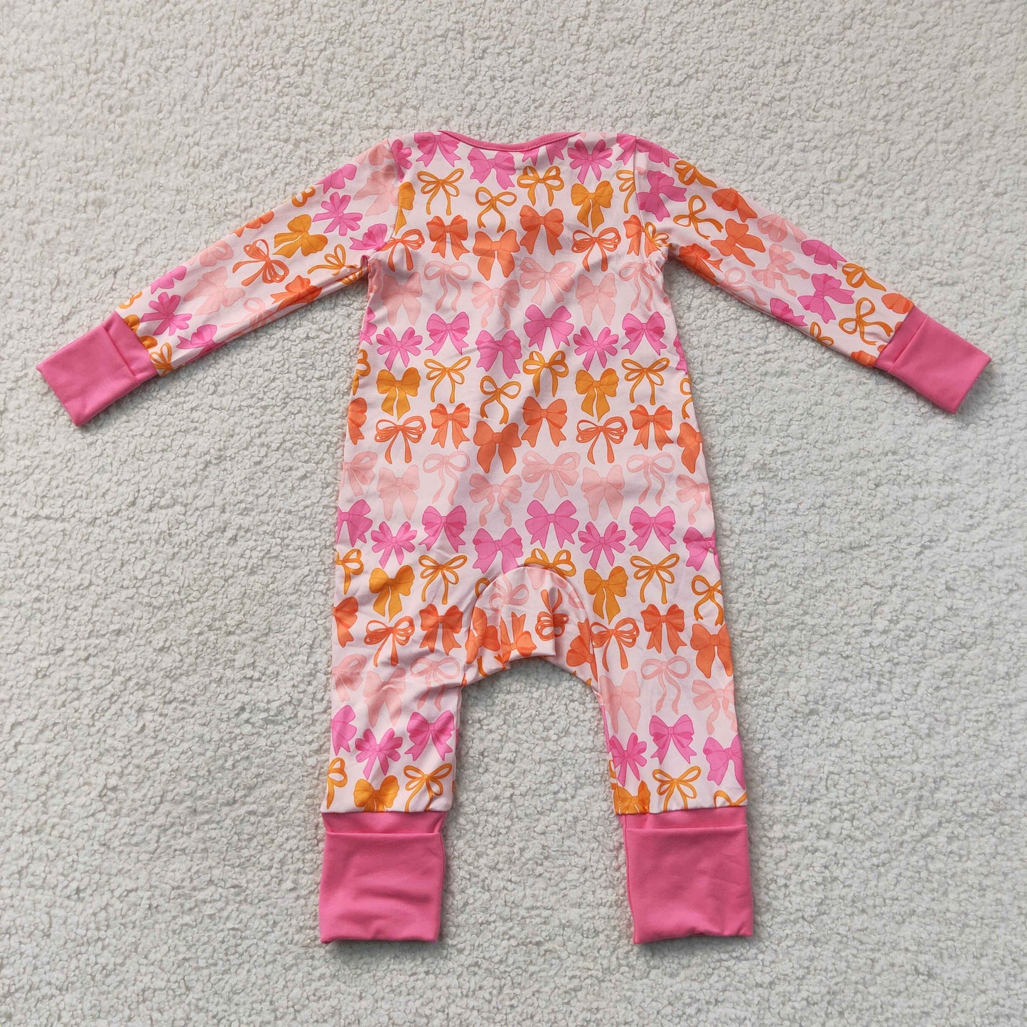 Baby Girl Long Sleeves Bows Pink Ruffle Zipper Pajamas Romper RTS