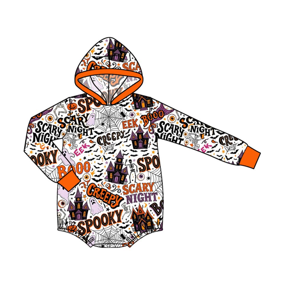 ( Moq 5 ) Preorder Baby Boys Kids Castles Ghosts Halloween Hoodie Bubble Romper Clothes