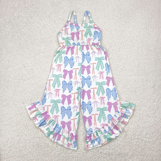 Baby Girl Straps Colorful Bows Blue Ruffle Pants Jumpsuit RTS