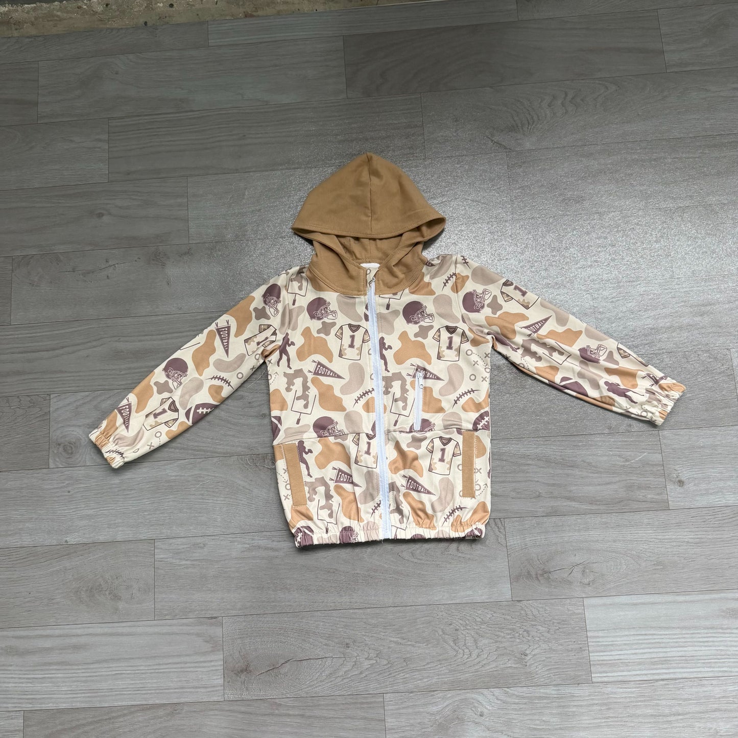 ( No moq ) Preorder Baby Boys Kids Long Sleeves Football Camo Pockets Zipper Hoodie Jacket Shirt