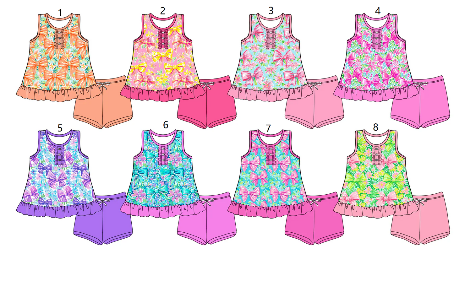 Baby Girl Flower Bows Tops Cottons Shorts Sibling Set ( Moq 5 Each Style ) 3.15