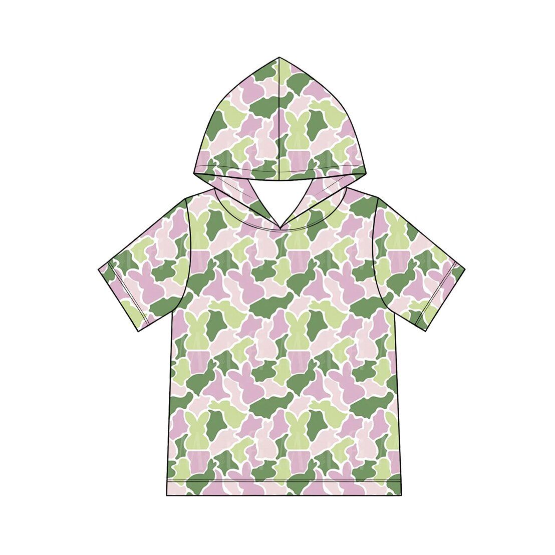 ( Moq 5 ) Preorder Baby Girls Toddler Short Sleeves Rabbits Easter Hoodie Shirt Tops Camo Clothes