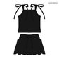 ( Moq 5 ) Preorder Baby Girls Straps Black Tops Pockets Scallop Skirt Shorts Set Clothes