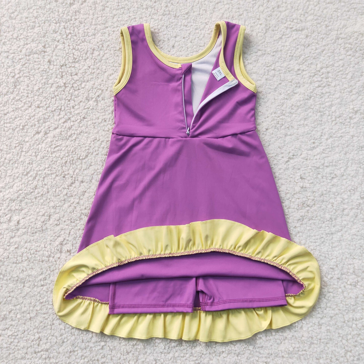 Baby Girls Kids Sleeveless Shorts Yellow Scallop Purple Dress Yoga Active Clothes RTS