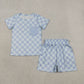 Baby Boys Short Sleeves Blue Checked Pocket Shirt Shorts Clothes Set RTS