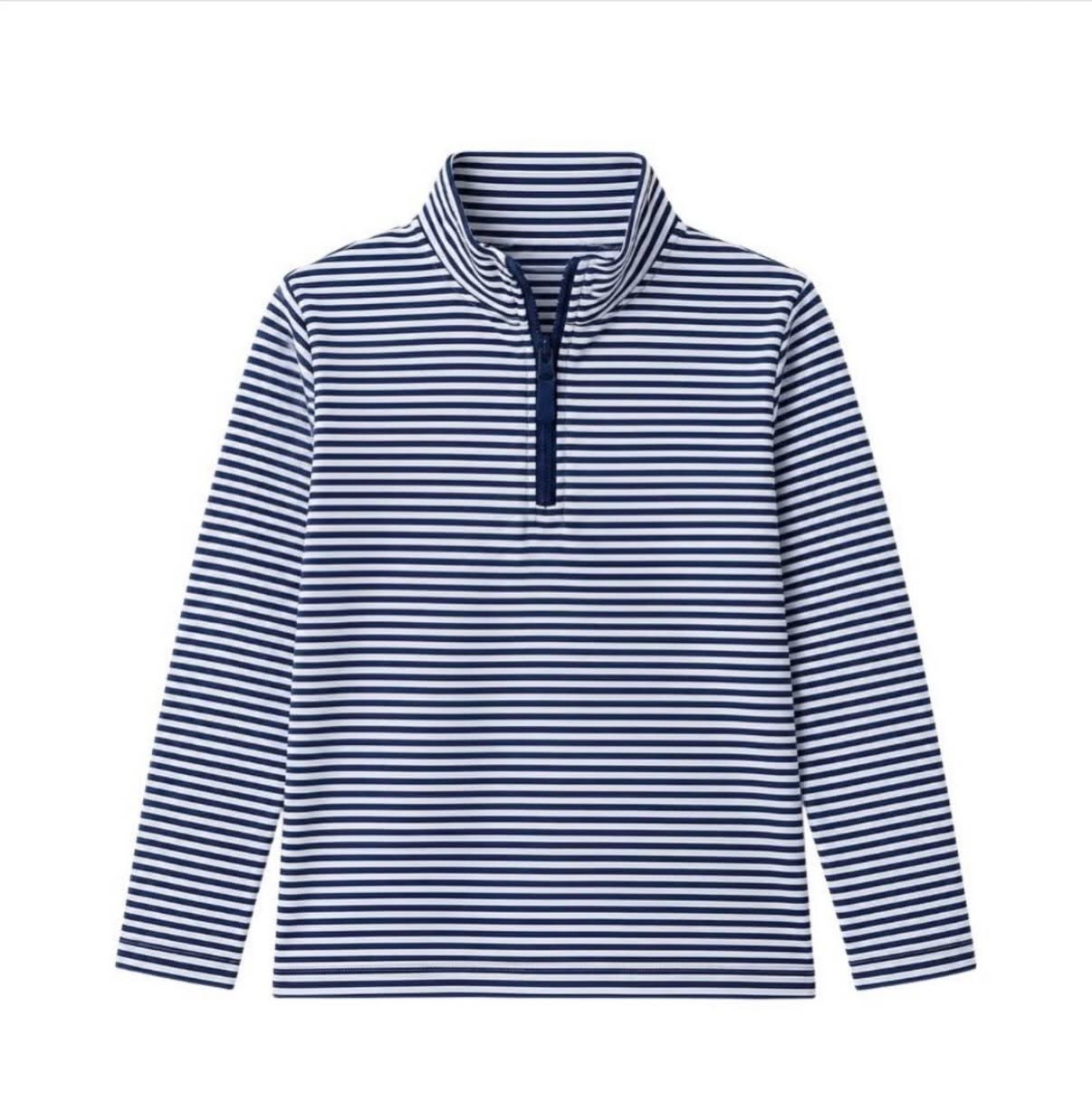 ( Moq 5 ) Preorder Baby Boy Kids Long Sleeves Navy Stripes Zipper Pullover Shirt Clothes