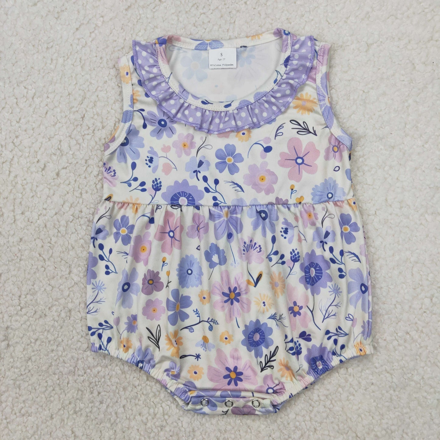 Baby Girl Sleeveless Purple Flower Sibling Ruffle Set Romper Clothes RTS
