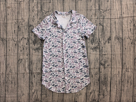 ( No moq ) Preorder Adult Men Short Sleeves Grey Camo Buttons Cardigan Shirt Tops