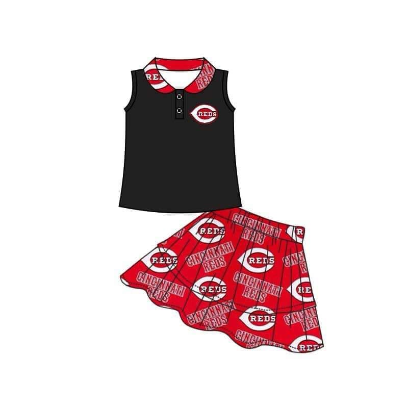 Baby Girl Sleeveless Team Cheer Shirt Shirt Red Skirt Shorts Clothes Set Moq 5