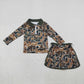 Baby Girls Kids Long Sleeves Brown Green Camo Zipper Pullover Skirt Shorts Set RTS