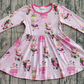 Baby Girl Infant Long Sleeves Christmas Santa Pink Knee Length Dress RTS