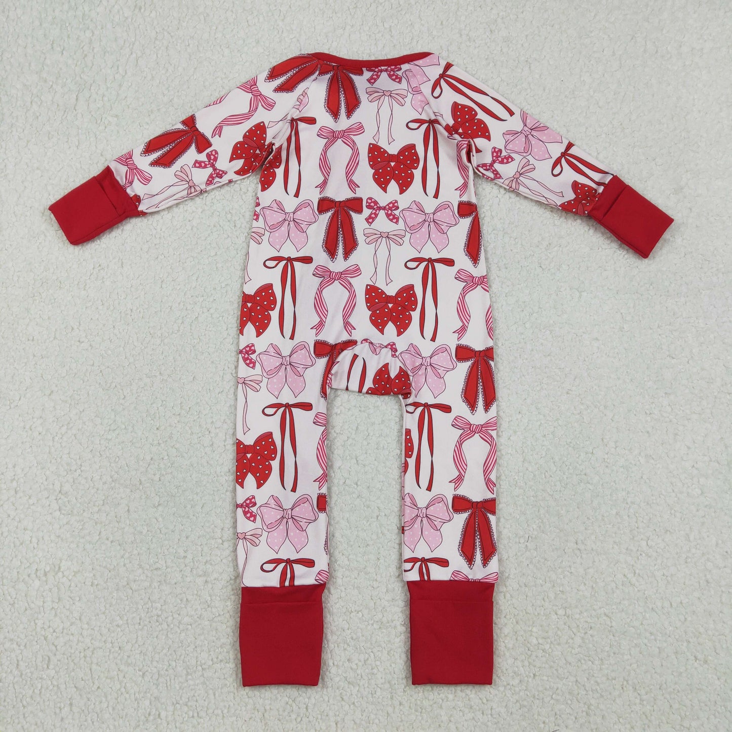 Baby Girls Infant Long Sleeves Hearts Bows Ruffle Zipper Valentine  Romper RTS