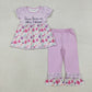 Baby Girls Kids Short Sleeves Plaid Flower Jesus Love Me Tunic Ruffle Pink Pants Set RTS